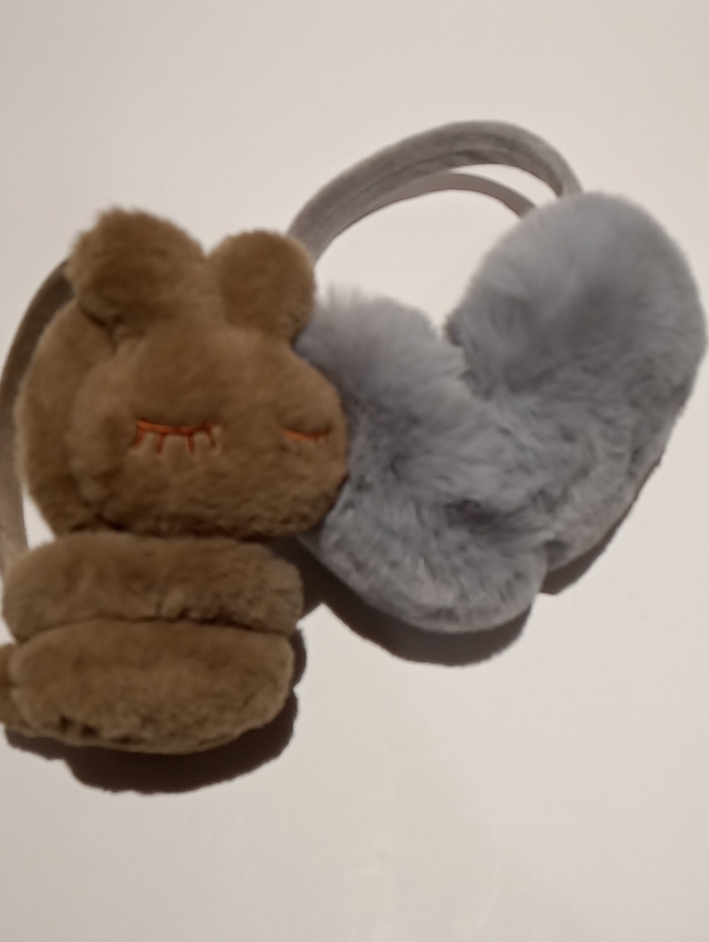 2 Pairs of Earmuffs - 1 Gray + 1 Brown Rabbit Plush